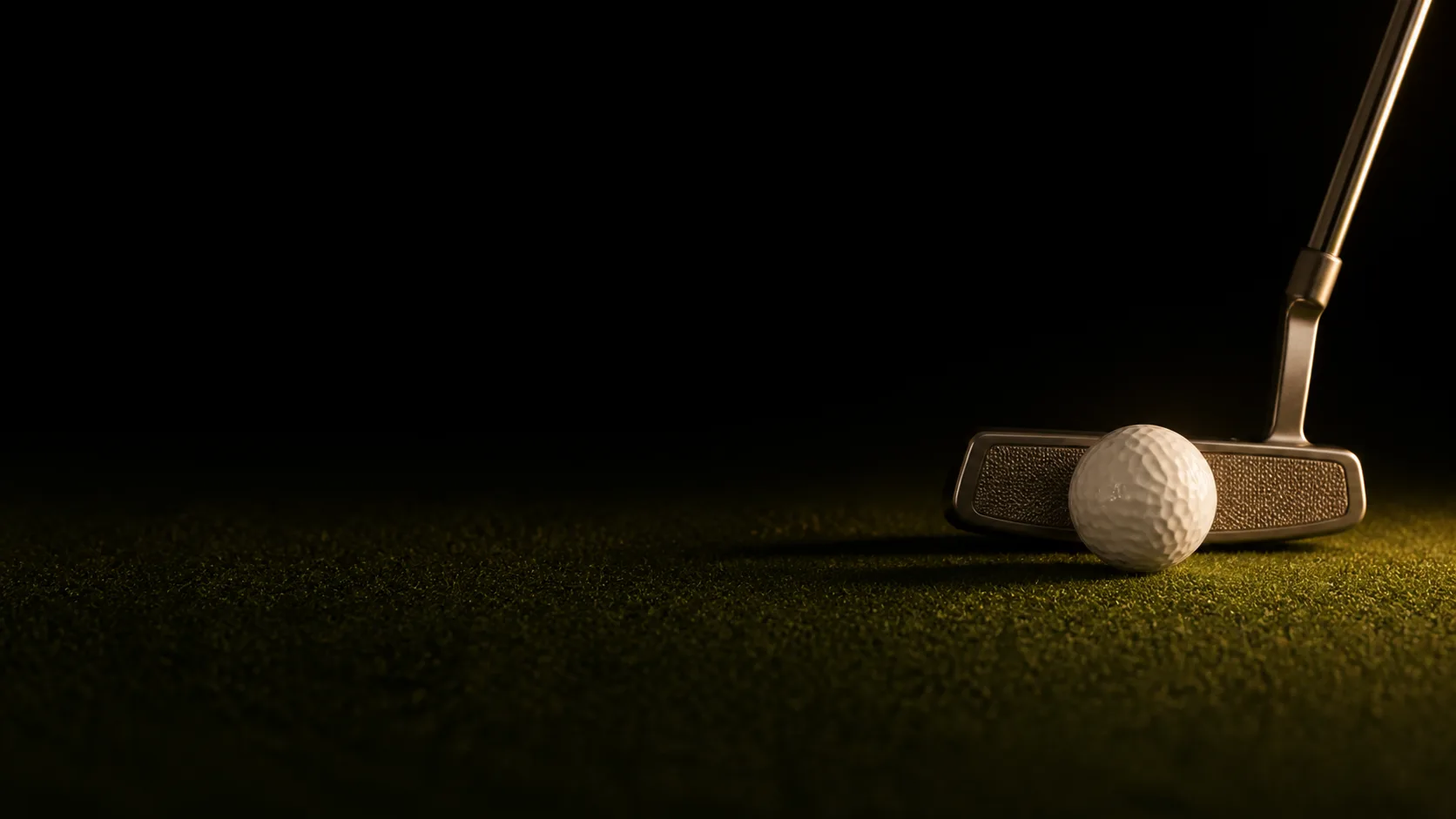 Putter and golf ball on an indoor putting green at Putter Sim Lounge in Vaughan